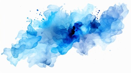 Wall Mural - Blue splash of paint watercolor on paper. Abstract watercolor art hand paint on white background