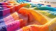 colorful beach towels spread out on the sand under a bright sun
