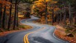A winding road curves through autumn trees in New England