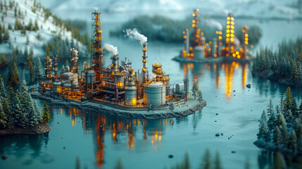 Wall Mural - Offshore industrial platform for oil and gas production in the ocean underwater, concept of oil production and oil refining