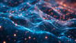 Dark hues and neon waves converge, producing an abstract representation of digital data flow ,Technology Particle Abstract Background, abstract digital wave with particles on dark background