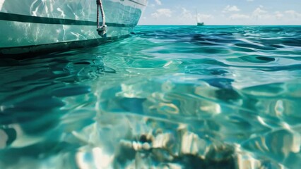 Canvas Print - A boat floating in clear blue water, suitable for travel brochures or vacation advertisements.