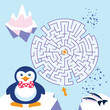 Maze game Labyrinth Penguin vector illustration. Colorful puzzle for kids