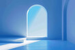 a blue room with a white arch and light coming through it