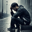 Depression in society. Sad man struggling with depression.
