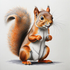 Wall Mural - squirrel eating nut in bright colours 