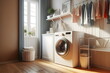 a washer and dryer in a small room, clean digital render