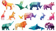 Low poly modern gradient animals set. Origami gradient