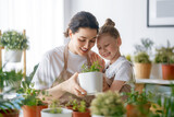 Fototapeta  - Family caring for plants