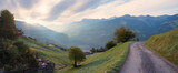 Fototapeta Tulipany - morning sun at Prattigau landscape, view from Pany to the valley, swiss alps