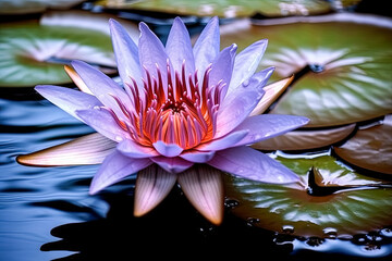 Wall Mural - A beautiful pink flower is floating on the surface of a pond.