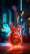© Алла Морозова - A neon guitar with a purple and blue color scheme.