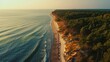 © Nijat - Curonian Spit wth Baltic sea coastline on sunset. Kurshskaya kosa national park near Zelenogradsk. Kaliningrad region. Aerial view