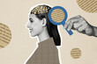 © deagreez - Composite photo collage of smile woman stand profile cut head brain loupe investigation memory text process isolated on painted background