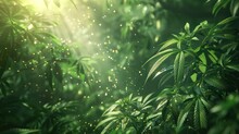 AI-generated Illustration Of Hemp Leaves Basking In The Sunlight Filtering Through A Verdant Canopy