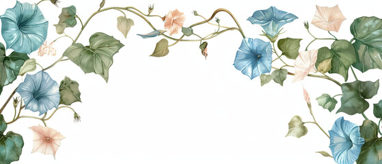 a picture of a floral border with blue and pink flowers