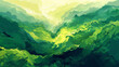 Step into a world of abstract beauty with a stunning green nature landscape wallpaper background illustration, crafted by Generative AI. 