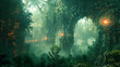 Digital Overgrowth - AI Takeover, Depict a surreal scene where digital elements and AI technology overtake the natural world. 