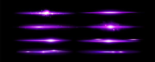 Wall Mural - purple light lines set isolated on black background. vector realistic illustration of neon shine eff