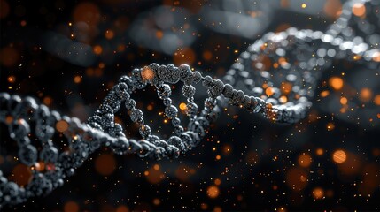 Sticker - A highly detailed, ultra realistic, DNA helix wallpaper on a black background. Generative AI.