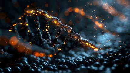 Leinwandbilder - A highly detailed, ultra realistic, DNA helix wallpaper on a black background. Generative AI.