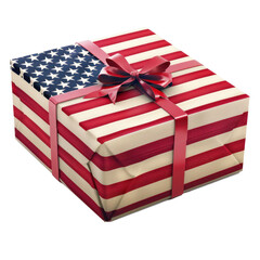 American Flag gift box isolate on transparency background PNG