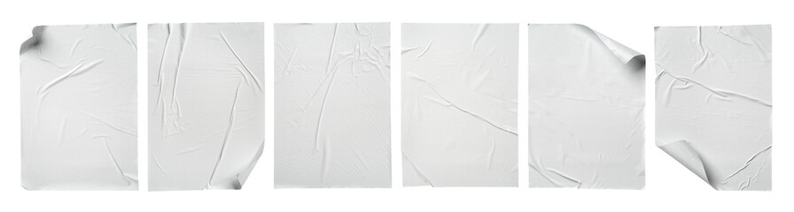 white paper wrinkled poster template ,blank glued creased paper sheet mockup. empty paper mockup. cl