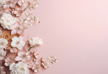 Wall Mural - AI generated illustration of soft pink flowers on a pink backdrop