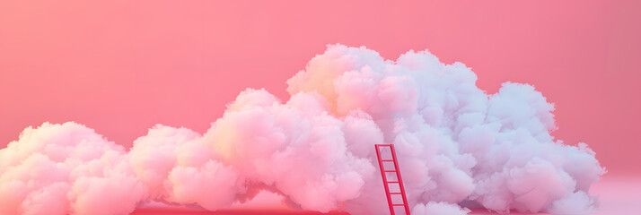Wall Mural - Step ladder leading to clouds . Growth, future, development concept. Minimal pink compostition.