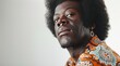 beautiful portrait of a young afro american male model with cute earrings, in the style of seventies, posing on camera, fashion style