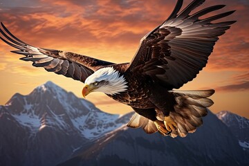 Wall Mural - The eagle is a patriotic symbol of America, USA. Eagle flying on the background of mountains and canyon