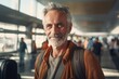 © Markus Schröder - Portrait of a tender man in his 60s dressed in a casual t-shirt isolated on bustling airport terminal