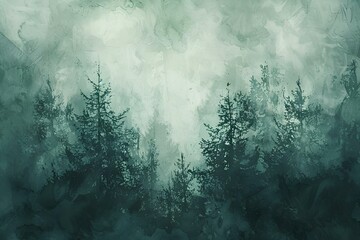 Wall Mural - AI generated illustration of an artistic rendition of trees under a cloudy night sky