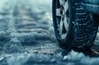 car tire closeup on the ice on the road, car tire closeup, car tire on the ice road, ice road with car tire, tire on the ice, road full with ice and a car