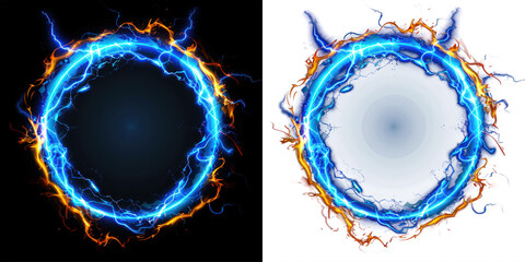 Wall Mural - abstract blue fire flames light plasma effect ring graphic elements isolated on transparent png back