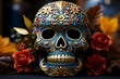 Mexican sugar skull on black background. Day of The Dead.