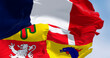 Auvergne-Rhone-Alps And National french flags waving on a clear day