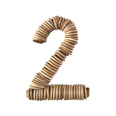 rattan alphabet number 2 - 3d textured natural typeface - transparent background