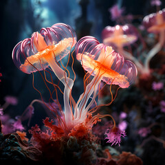 Jellyfish in the aquarium. 3D rendered Illustration.