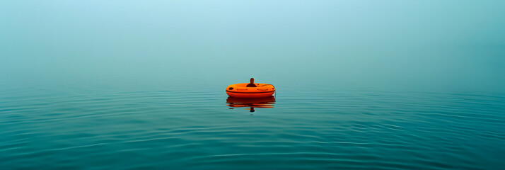 Poster - yellow swimming pool ring float in blue water. concept color summer.