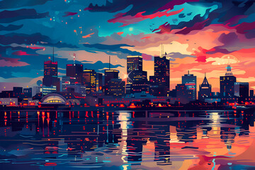 Wall Mural - Montreal Vector City Retro Night Skyline Illustration