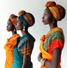 Afro women with ethnic dresses in different profile poses