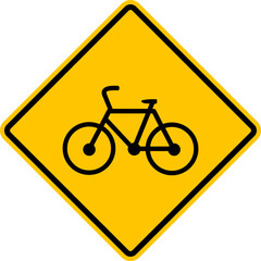 Wall Mural - bike path sign. yellow diamond warning sign for bicycle lane. diamond road sign. rhombus road sign.