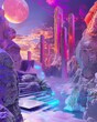 Craft a virtual reality experience design showcasing a futuristic world filled with surreal landscapes and interactive elements Experiment with glitch art and CG 3D rendering techniques to push the bo