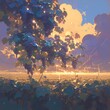 Immerse Yourself in the Luminous Silhouette of a Sprawling Silicon Vineyard with this Soothing Sky and Starry Night Scene
