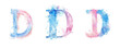 Ai Generated Art Watercolor Set of Multiple Different Pastel Pink and Blue Capital D Letters On a White Background
