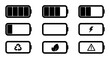 Battery icon set with power level, nature, regeneration and warning icons. The outline icon is editable with stroke.