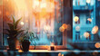 Home coziness concept seen through a blurred window 