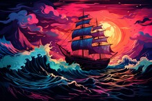 A Ship Sailing Across Stormy Seas In Search Of Adventure