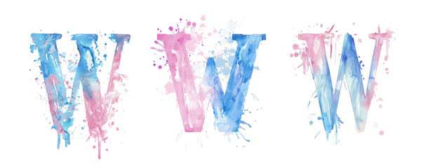 Wall Mural - Ai Generated Art Watercolor Set of Multiple Different Pastel Pink and Blue Capital W Letters On a White Background